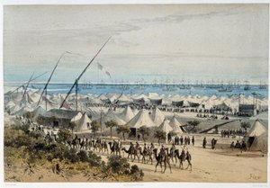 O porto de Ismalia e o acampamento de convidados na inauguração do Canal do Suez - in "Through the Isthmus of Suez" de Riou, Marius Fontaine de Edouard Riou