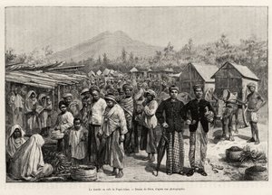 O passeio no Pager Alam Cafe (Malásia). Gravura de Riou para ilustrar a história "um ano na Malásia", de Jules Claine (1856-1939) de Edouard Riou