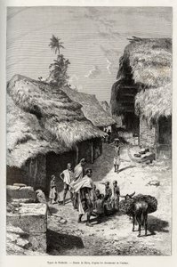 Tipos de Pakhala (Costa do Marfim). Gravura de Riou, para ilustrar a história "From Niger to the Gulf of Guinee" do Capitão Louis Gustave Binger (1856-1936), em 1887-1889, em Le tour du monde, nouveau journal des voyages, sob a direcção de Edouard Cha de Edouard Riou