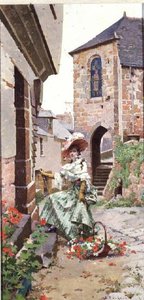 Mulher parisiense com um cesto de flores (painel)