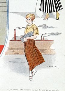 Mulher a fazer munições para a guerra de 1914-1918. "Camiões! Munições! Ele envia-as!" Em "Baioneta", a 25/11/1915 (gravura)