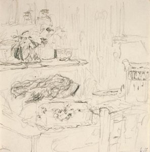 Interior com mesa quadrada de Edouard Vuillard
