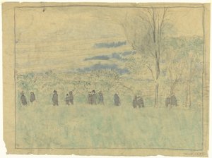 Paisagem com caminhantes: procissão fúnebre (?) de Edouard Vuillard
