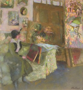 Modelo em um sofá verde; O modelo no sofá verde, 1915 de Edouard Vuillard