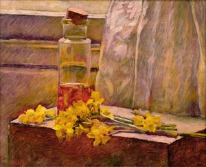 Ainda vida de flores com uma jarra sobre uma mesa de Edouard Vuillard