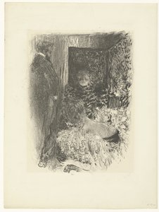 Duas mulheres e homens no interior iluminado Intimidade de Edouard Vuillard