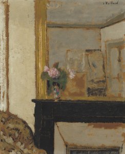 Vaso de Flores em Mantelpiece, c.1900 (óleo sobre papelão) de Edouard Vuillard