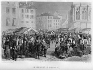 Marche em Bayonne, Pirenéus Atlânticos (Pirenéus Atlânticos), Aquitânia, França. Gravura de Willmann em "La France ancienne et moderne" de Jean-Bernard Mary-Lafon (Jean Bernard Mary Lafon)
