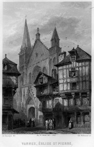 Vista da cidade de Vannes e da Igreja de Saint Pierre, Morbihan, Bretanha, França. Gravura de Willmann em "La France ancienne et moderne" de Jean-Bernard Mary-Lafon (Jean Bernard Mary Lafon)