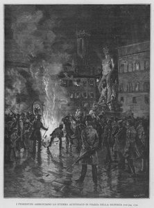 Florentines Burn Down the Austrian Coat of Arms in Piazza Della Signoria (gravura) de Edouardo Matania