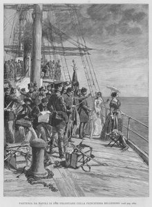 Saída de Nápoles de 180 Voluntários com a Princesa Belgioioso (gravura) de Edouardo Matania