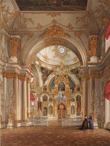 Interiores do Palácio de inverno. A catedral no palácio de inverno, década de 1860