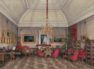 Interiores do Palácio de inverno. O Quinto Apartamento Reservado. A sala de estar da grande princesa Maria Alexandrovna, 1874 de Eduard Hau