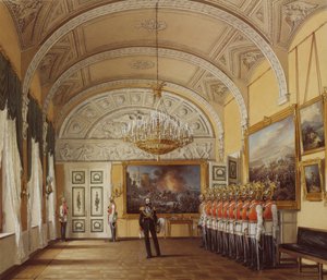 Interiores do Palácio de inverno. A sala da guarda, 1864 de Eduard Hau