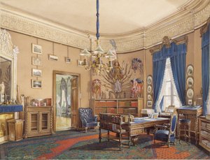Interiores do Palácio de inverno. O estudo do príncipe herdeiro Nikolay Aleksandrovich, 1865 de Eduard Hau