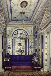 O Estudo Azul no Grand Palais em Tsarkoye Selo, antes de 1840 (wc, guache e tinta sobre papel) de Eduard Hau
