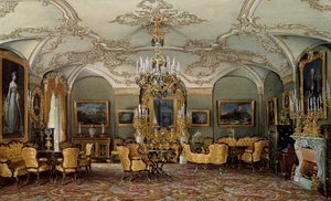 Vista do Salão de Alexandra Fyodorovna (Fedorovna ou Feodorovna ou Charlotte da Prússia (1798-1860)), esposa do Czar Nicholas I no Palácio Gatchina. Aquarela atribuída a Eduard (Edouard) Hau (1807-1870) Século XIX São Petersburgo, Museu Hermitage de Eduard Hau