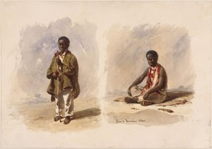 Dois pequenos afro-brasileiros; um de pé, o outro sentado