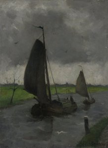 Curso de água com barcaças à vela