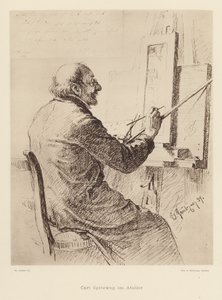 Retrato de Carl Spitzweg, pintor romântico alemão (litografia) de Eduard von (after) Grutzner