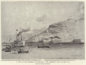 Uma visita ao Governador de Gibraltar, o Barco Almirantado a caminho (litho) de Eduardo de Martino