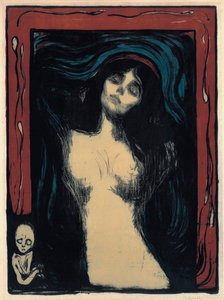 Madonna (mulher apaixonada). Trabalho de Edvard Munch (1863-1944), litografia a cores de Edvard Munch