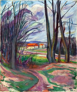 Paisagem em Skoyen (Oslo, Noruega). Pintura por Edvard Munch (1863-1944), óleo sobre tela, ca. 1920. Arte norueguesa, século XX, expressionismo. Colecção privada. de Edvard Munch