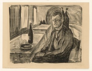 Auto-retrato com uma garrafa de vinho de Edvard Munch
