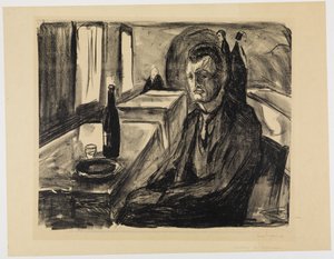 Auto-retrato com uma garrafa de vinho de Edvard Munch
