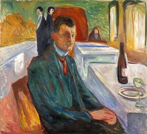 Auto-retrato com uma garrafa de vinho de Edvard Munch