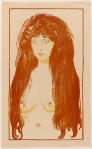 Mulher com cabelo vermelho e olhos verdes. O pecado de Edvard Munch