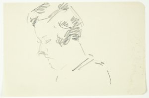 Estudo de retrato da pintora Ellen Olrik, de cabeça baixa, perfil 7/8 à esquerda