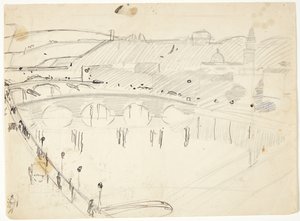 Vista de uma janela no Lungarno sobre o rio em direção a Santo Spirito e as colinas de San Miniato, Florença de Edvard Weie