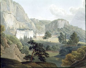 O Mosteiro de Megaspelia, placa 8 da Parte 2 de "Vistas na Grécia", gravada por Robert Havell