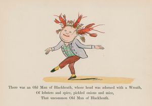 Havia um velho de Blackheath, cuja cabeça estava adornada com uma coroa de flores (gravura a cores) de Edward (after) Lear
