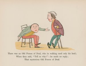 Havia um velho de Deal que, ao andar, usava apenas o calcanhar (gravura colorida) de Edward (after) Lear