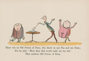 Havia um velho de Dean, que jantava uma ervilha e um feijão (gravura colorida) de Edward (after) Lear