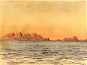 Pôr do sol, Simons Bay, África do Sul (wc on paper) de Edward Adrian Wilson