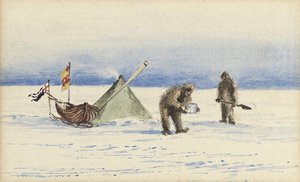 A festa de trenó em White Island, fevereiro de 1902: Shackleton e Wilson fazendo acampamento, 1902 de Edward Adrian Wilson