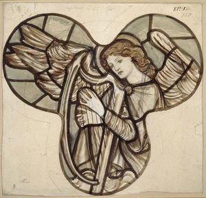 Design para vitrais na Igreja de Lyndhurst: An Angel Harpist, 1862 (marrom e azul lava sobre grafite) de Edward Burne Jones
