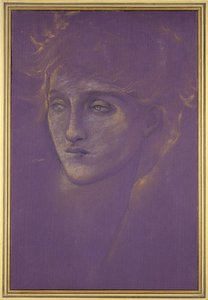 Head of a Woman, 1890 (tinta dourada em chão roxo) de Edward Burne Jones