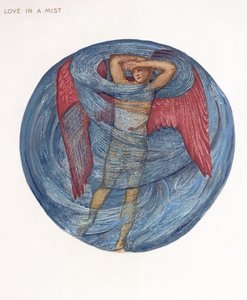 O livro da flor: I. Amor em uma névoa, 1905 (litho com guache no papel) de Edward Burne Jones