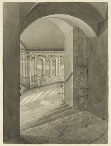 Entrada para os Claustros da Catedral de Bristol com o túmulo de Edward Bird (lápis e aguarela sobre papel)