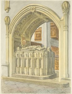 Túmulo de Robert Fitzharding, morto em 1170, na Catedral de Bristol (lápis e aguarela sobre papel) de Edward Cashin