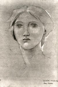 Cabeça de uma menina, c.1893-96 (lápis de cera com aumento em velino marrom) (foto a p/b) de Edward Coley Burne Jones