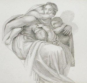 Mãe e três filhos (lápis sobre papel) de Edward Coley Burne Jones