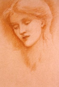 Retrato de uma Jovem Mulher (giz vermelho sobre papel) de Edward Coley Burne Jones