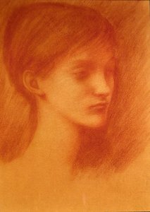 Red Head / Portrait of a Girl (giz sobre papel) de Edward Coley Burne Jones