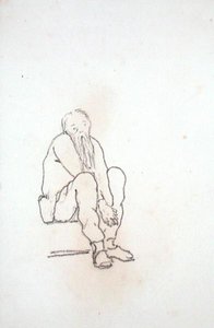 Auto-retrato do Artista, sentado, com as mãos entre os joelhos, a partir de um álbum de desenhos (lápis sobre papel) de Edward Coley Burne Jones