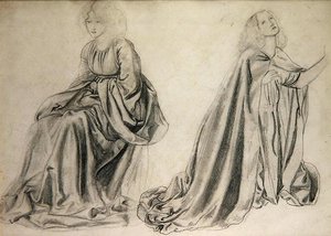 Estudos para "Os Jogadores de Backgammon" (lápis no papel) de Edward Coley Burne Jones